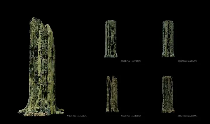 Computational models from the ARBOR.Pilae, the cyberorganic timber architecture project.