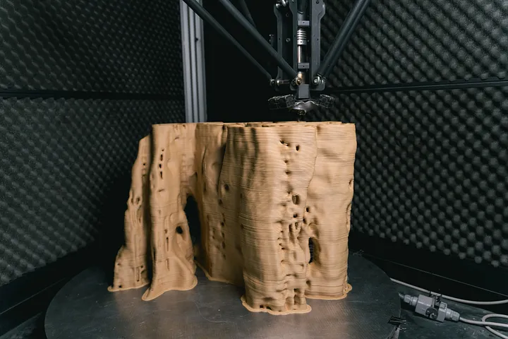 3D printing at LAMÁQUINA facilities of ARBOR.Pilae, the cyberorganic timber architecture project.