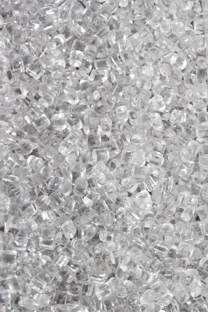 Clear polymer pellets.