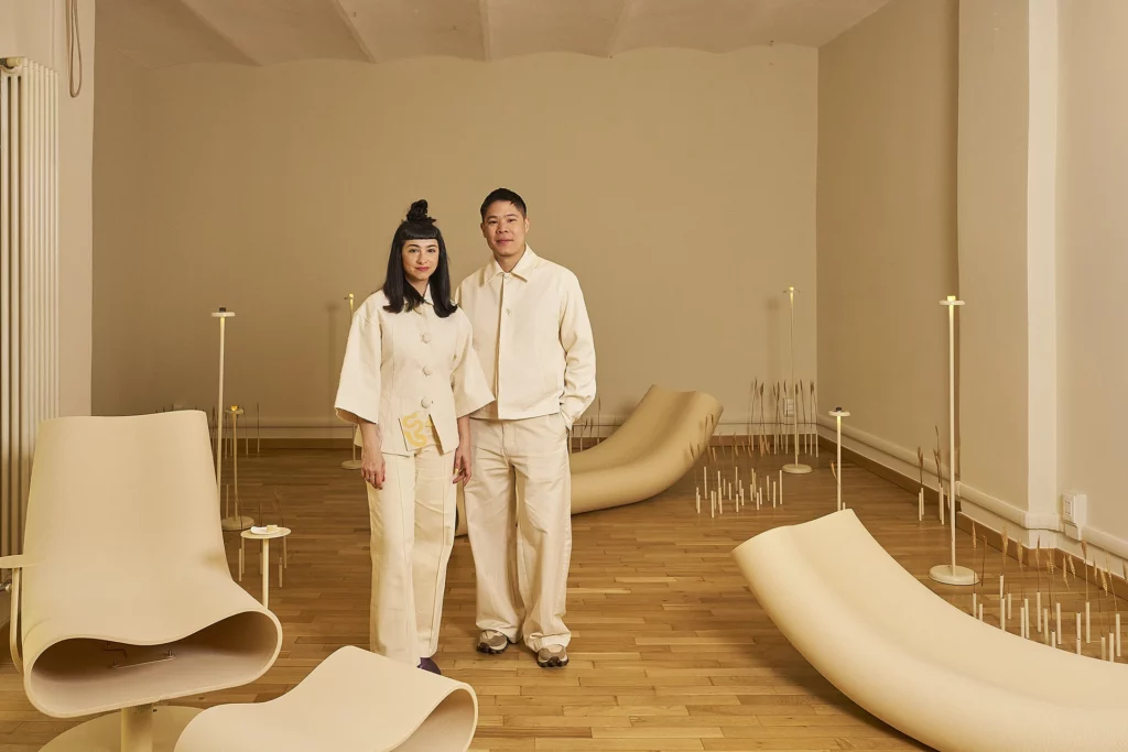 Tattile cellulose furniture piece by Yellowdot and LAMÁQUINA at Edible Reveries, Milan Design Week 2026