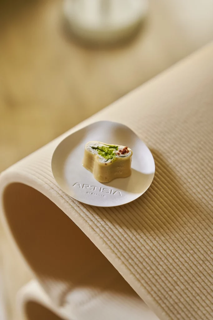 Detail of cellulose surface texture on Tattile furniture, Edible Reveries, Milan 2026